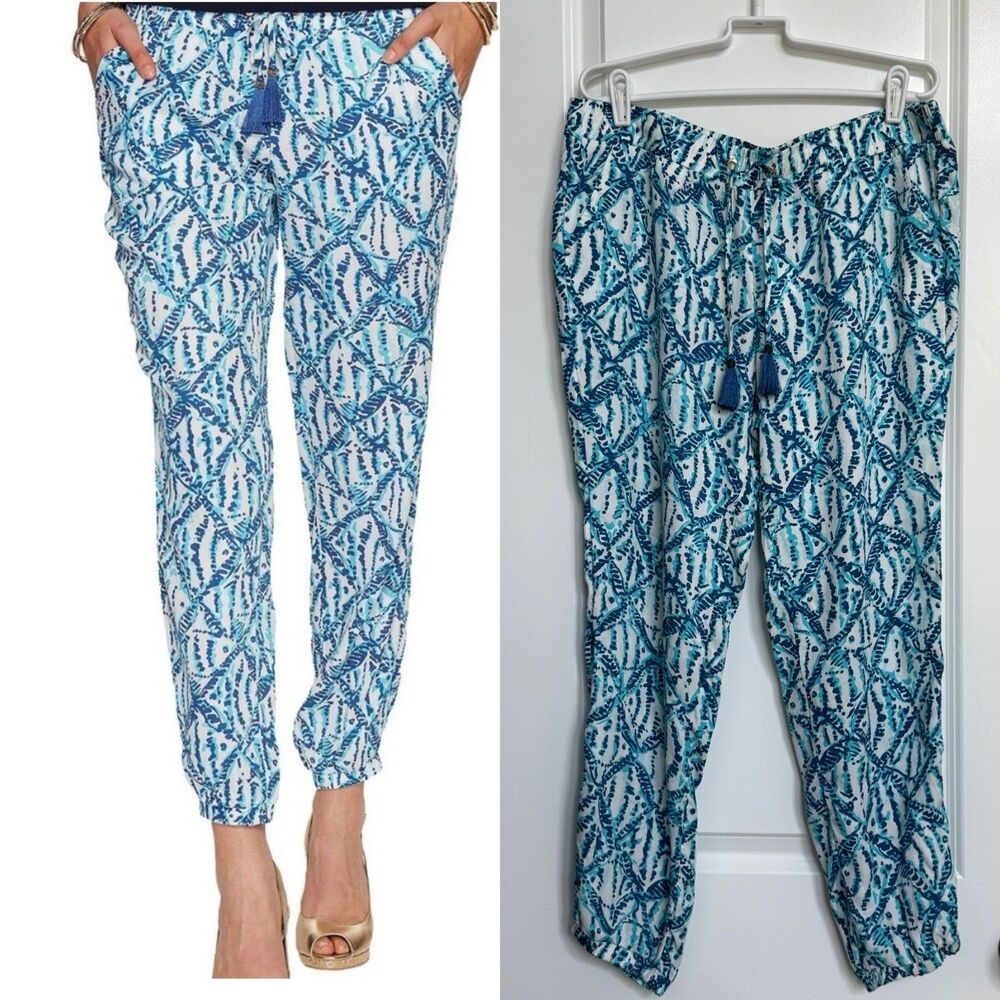 Lilly Pulitzer Large Sparkling Blue "Hook Up" Tassel Tie Piper Jogger Pants